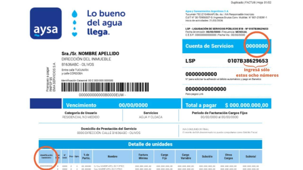 Factura AySA sin registro