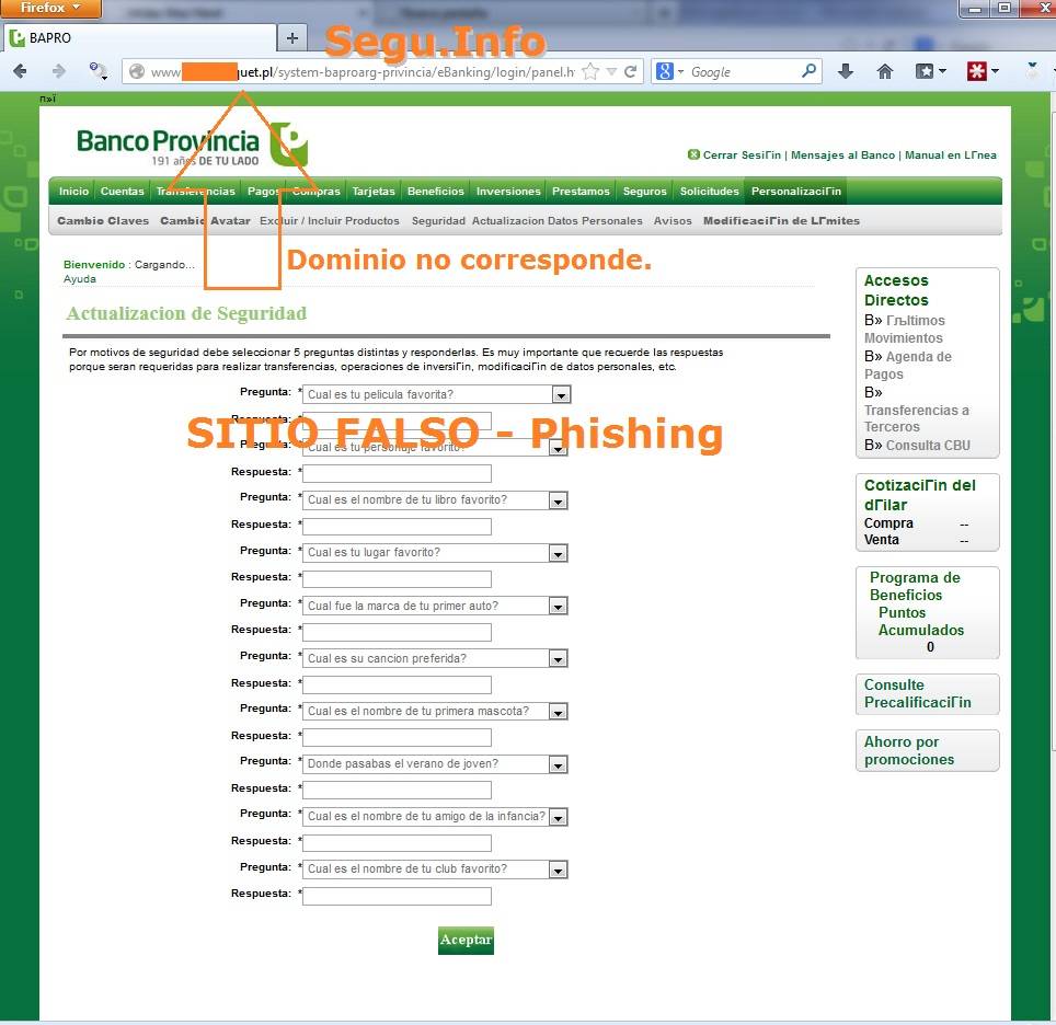 Banco Provincia phishing