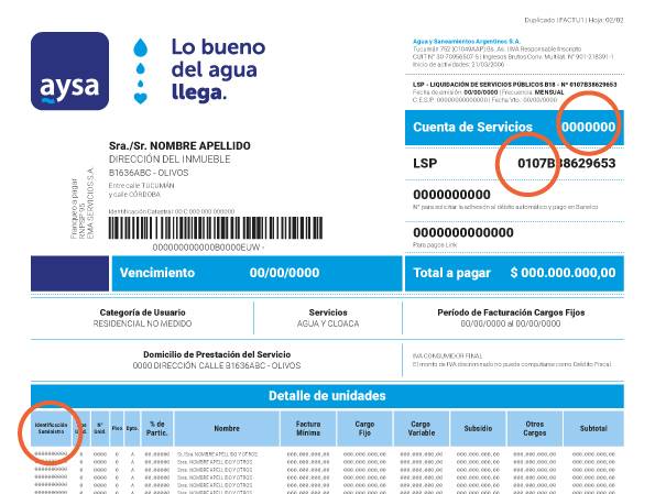 Factura AySA ejemplo